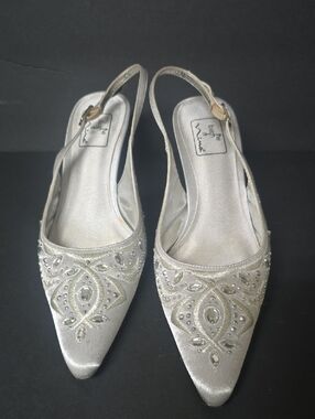 Touch of Nina Silver Beaded Slingback Flats
